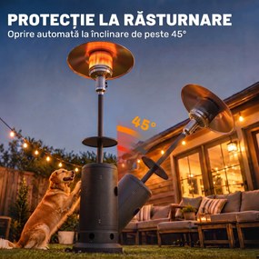 Outsunny Încălzitor de terasă cu gaz 13 kW, cu roți și măsuță, maro | Aosom Romania