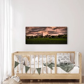 Tablou cu peisaj și biserică (120x50 cm)