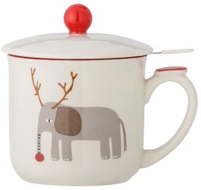 Cană crem cu filtru din gresie 300 ml cu model de Crăciun Valentin – Bloomingville