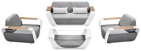 Set mobilier gradina de lux Higold Onda Designed by Pininfarina Italy, 2 fotolii, canapea 2 locuri, masuta de cafea, gri, cadru alb