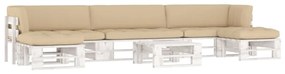 Set mobilier paleti cu perne, 6 piese, alb, lemn de pin tratat Bej, 2x colt + mijloc + 2x suport pentru picioare + masa, Alb, 1