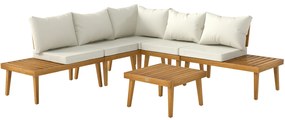 Outsunny Salon de grădină în aer liber, 5 locuri, modular din lemn de acacia, canapea unghiulară în aer liber cu masă de cafea și perne | Aosom Romania