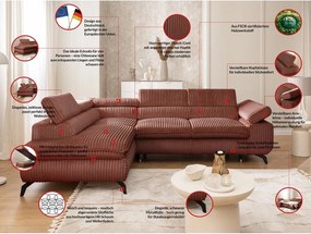 Colțar teracotă cu tapițerie din catifea reiată (cu colț pe partea stângă/în formă de ”L”) Marbeya – Ropez