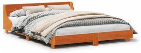 850748 vidaXL Cadru de pat cu tăblie, maro ceruit, 120x190 cm, lemn masiv pin