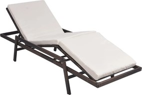 vidaXL Șezlong de plajă cu pernă, maro, poliratan