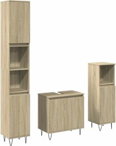 vidaXL Set mobilier de baie, 3 piese, stejar sonoma, lemn prelucrat