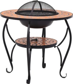 vidaXL Masă cu vatră de foc, mozaic, cărămiziu, 68 cm, ceramică
