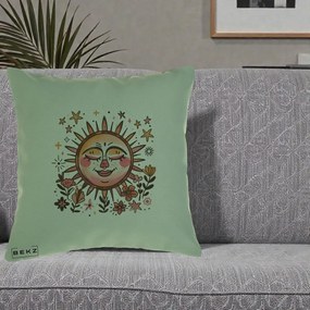 Perna Decorativa Soare Retro Boho Floral, 40x40 cm, Verde, Husa Detasabila, Perna Inclusa, BEKZ®