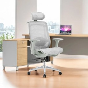 ErgoDynamic Icon-HG -Grey White-, scaun de birou, full mesh, sezut translatie 5 cm