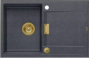 Chiuveta compozit incastrata Quadron Unique Oven negru diamant - auriu 76x50 cm