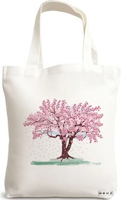 Sacosa de Panza pentru Cumparaturi, Geanta Tote, model Watercolor Tree, 38x34.5 cm, Alba, BEKZ®