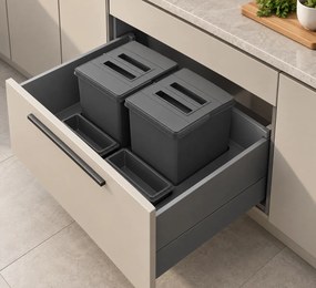 Cos gunoi incorporabil in sertar, Praktico Jazz Antracit 600 Ecomax, colectare selectiva, 2 x 15 l Plastic, L:510 mm; A:475 mm; H:300 mm, 600 mm, Gri