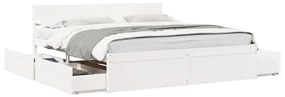3282340 vidaXL Cadru de pat cu sertare, alb, 180x200 cm, lemn masiv pin