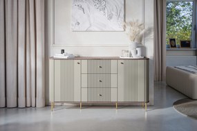 Comodă cu sertare Vesper 160 cm - cașmir / nuc / picioare aurii