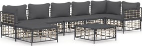 vidaXL Set mobilier de grădină cu perne, 8 piese, antracit, poliratan