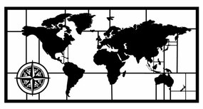 Accesoriu Decorativ de Perete World Map Metal Decor 7, Metal, Negru