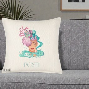 Perna Personalizata Zodiac Pesti Cowgirl, 40x40 cm, Crem Reliefat, Husa Detasabila, Perna Inclusa, BEKZ®