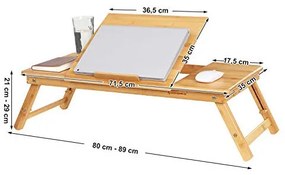 Masuta pentru laptop, Songmics, Natural, LLD004, Bambus, 72 x 29 x 35 cm