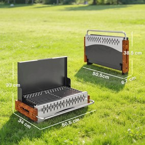 Outsunny Grătar Portabil cu Cărbune, Tava Detașabilă, din Oțel Inoxidabil și Metal, 50,5x34x33 cm, Negru | Aosom Romania