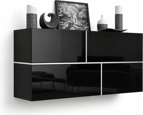Comoda GOYA, negru/negru lucios/alb, PAL laminat, 170x40x80 cm