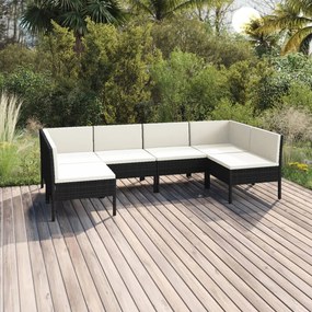 Set mobilier de gradina cu perne, 6 piese, negru, poliratan 2x colt + 4x mijloc, 1