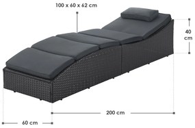 Jusky Șezlong de grădină ratan Lamia - negru