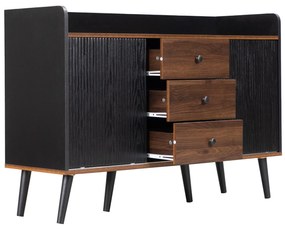 Comodă cu 3 sertare, uși glisante în dungi, 117,5x39,5x80 cm, Negru