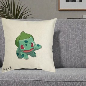 Perna Personalizata Bulbasaur Pokemon, 40x40 cm, Ecru, Husa Detasabila, Perna Inclusa, BEKZ®
