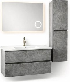 Set Mobilier Baie Stone 80 cm oglinda cu LED, dezaburire si lupa, lavoar ceramic, soldat inclus, MDF total