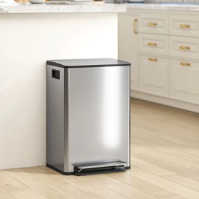 HOMCOM Coș de gunoi bucătărie 50L, coș cu pedală, găleată interioară detașabilă, capac cu închidere silențioasă, 41,7x36,6x62cm, argintiu | Aosom Romania