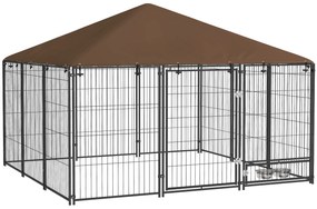 PawHut Tarc Câini din Metal cu Ușă pentru Bol, Padoc caine pentru Exterior cu Acoperiș  din țesătură Oxford, 211x211x151 cm, Negru | Aosom Romania