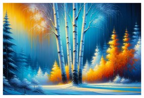 Tablou peisaj de iarnă cu copaci colorați