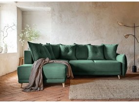 Colțar verde extensibil cu tapițerie din catifea reiată (colț stânga) Lazy Lukka – Miuform