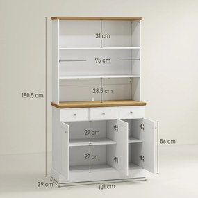 HOMCOM Bufet de Bucătărie cu 3 Compartimente Deschise, 101x39x180,5 cm, Alb | Aosom Romania