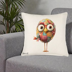 Perna Decorativa Pasare Patchwork cu Gene Lungi, 40x40 cm, Crem Reliefat, Husa Detasabila, Perna Inclusa, BEKZ®