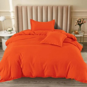 Lenjerie de pat cu elastic, tesatura tip finet, uni, pat 1 persoana, 4 piese, portocaliu, T60-63