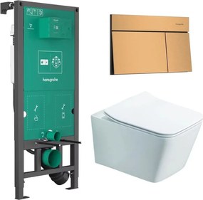 Rezervor incastrat Hansgrohe iFrame 112 cm cu clapeta iFrame Element E bronz periat plus vas WC Rune Jord alb cu capac softclose
