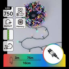 Aigostar - Ghirlandă LED pentru exterior de Crăciun 750xLED/8 funcții 78m IP44 multicolor