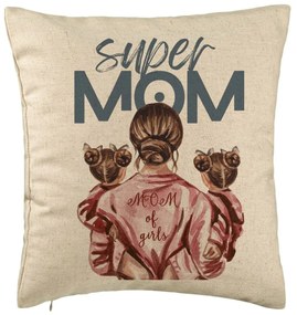 Perna Decorativa, Model Super Mom of Girls, 40x40 cm, Bej, Husa Detasabila, Burduf