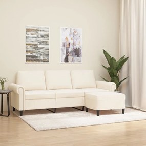 Canapea cu 3 locuri si taburet, crem, 180 cm, catifea Crem, 212 x 77 x 80 cm