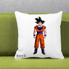 Perna Personalizata Dragon Ball Goku Complet in Gi Portocaliu, 40x40 cm, Alba Mata, Husa Detasabila, Perna Inclusa, BEKZ®