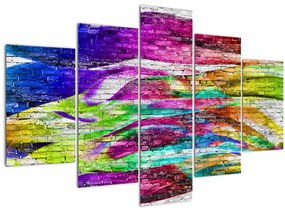 Tablou - Zid de cărămidă cu flăcări colorate (150x105 cm)