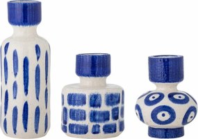 Set 3 vaze din ceramică, albastru, forme diferite, linii și inele pictate manual, 15,5 x 11,5 cm, 15,5 x 12 cm și 26 x 10 cm, „Romane”