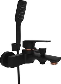 Baterie cada-dus Rubineta Modena monocomanda finisaj negru mat-rose gold cu set de dus para 1 functie