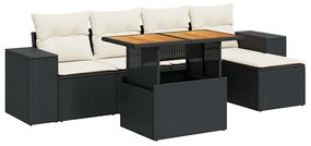 3327360 vidaXL Set mobilier de grădină cu perne, 6 piese, negru, poliratan