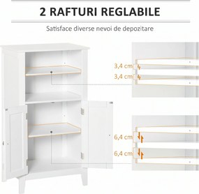 Kleankin Dulap Baie cu Rafturi Reglabile, Design Rezistent la Umiditate și Anti-Inclinare, 50x30x93 cm, Alb | Aosom Romania