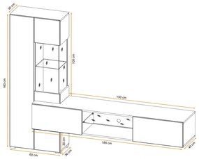 Set mobila Living moderna , 210 cm lungime, antracit inchis  stejar artisan, usi deschidere push open,  comoda tv suspendata, vitrina sticla, led