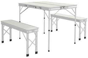 Outsunny Masă Pliabilă de Picnic cu 2 Bănci, Masă de Camping din 3 Piese cu Masă și Scaune din MDF și Aluminiu, 90x62x70 cm, Argintiu | Aosom Romania