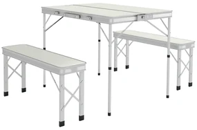 Outsunny Masă Pliabilă de Picnic cu 2 Bănci, Masă de Camping din 3 Piese cu Masă și Scaune din MDF și Aluminiu, 90x62x70 cm, Argintiu | Aosom Romania