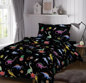 Lenjerie de pat din microfibra pentru copii DINO SPACE colorata Dimensiune lenjerie de pat: 70 x 90 cm | 140 x 200 cm